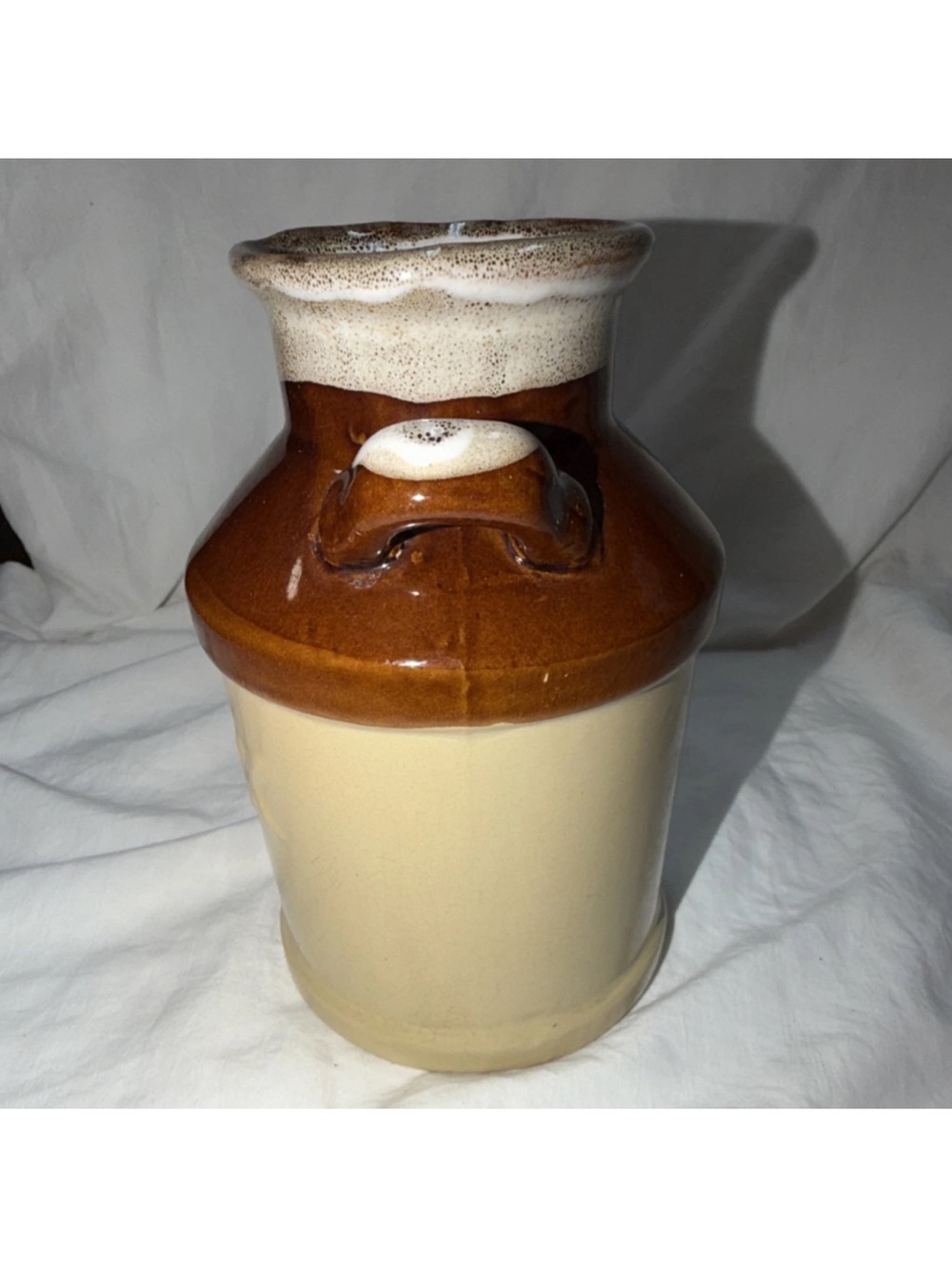 Vintage Two Tone Glazed Ceramic Milk Jug Pot with Handles - Picture 4 of 9